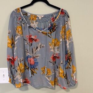 Floral pattern almost sheer light flowy Lucky Brand light blue top